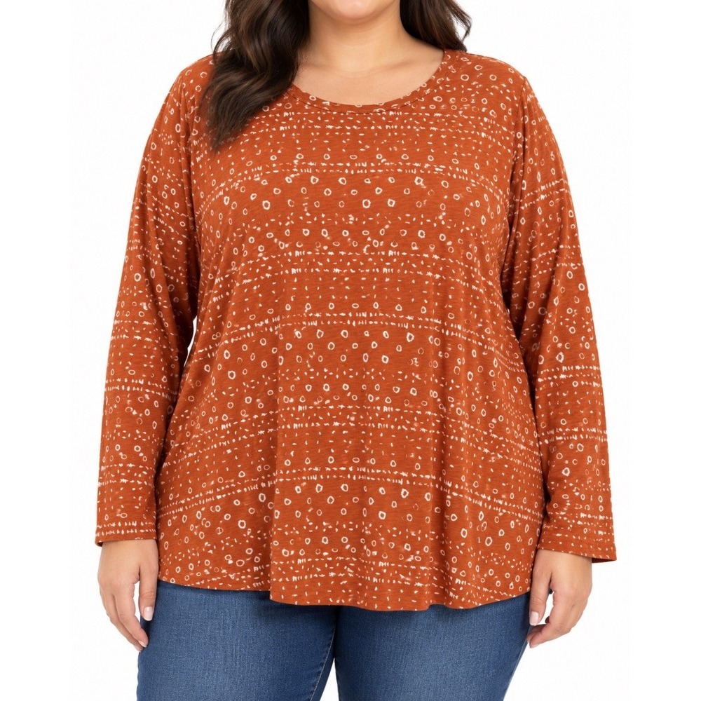 Sonoma Womens Plus 3X Rust Orange Bandana Print Long Sleeve Swing Tunic Top